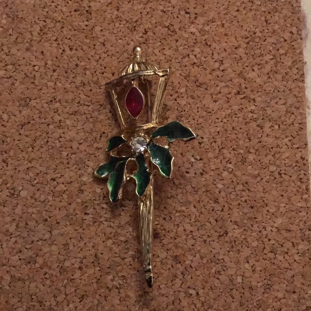 Gas Light Lamp Post Pin Enameled and Rhinestone 2-7/16" tall